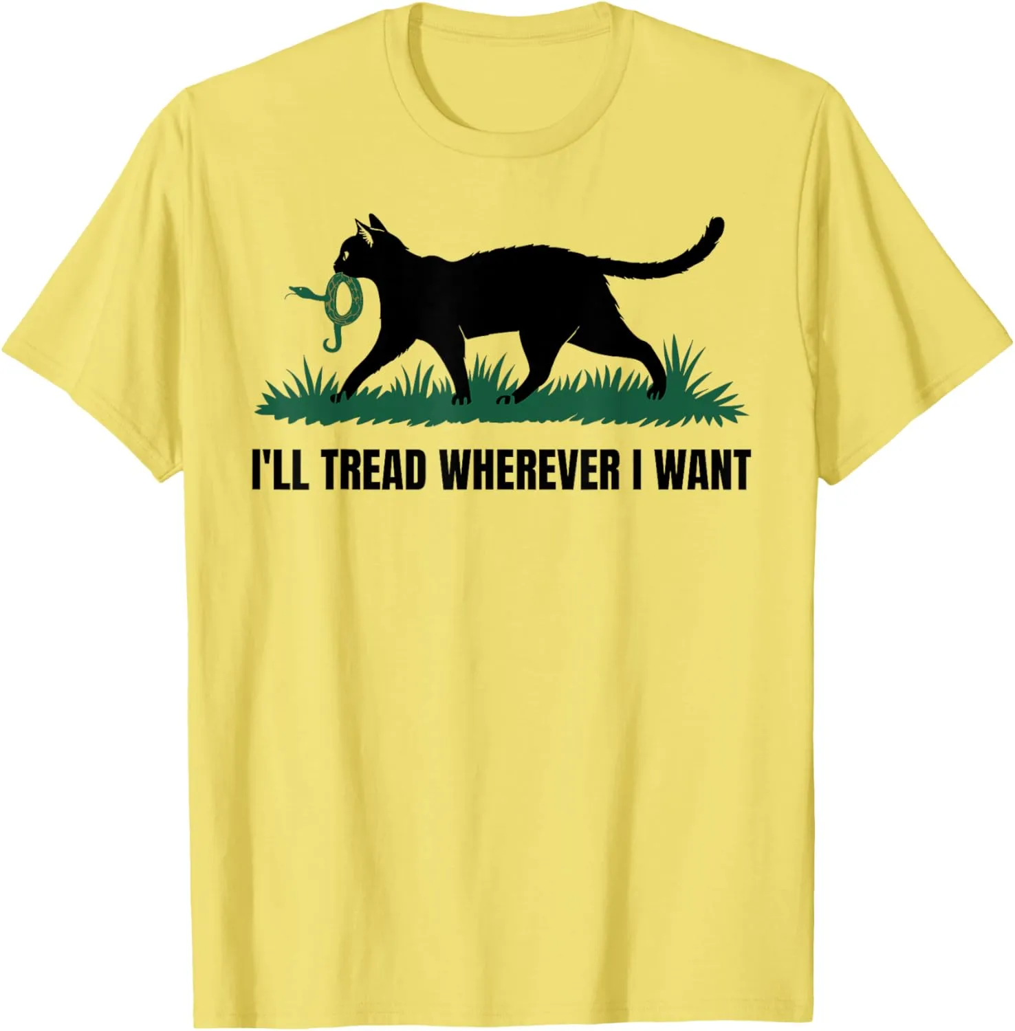 I'll Tread Wherever I Want Cat Lovers T-Shirt - Unisex Adults - Yellow - Small - Short Sleeve - V-Neck - Modern Animal Print - Cat Themed - Everyday Casual