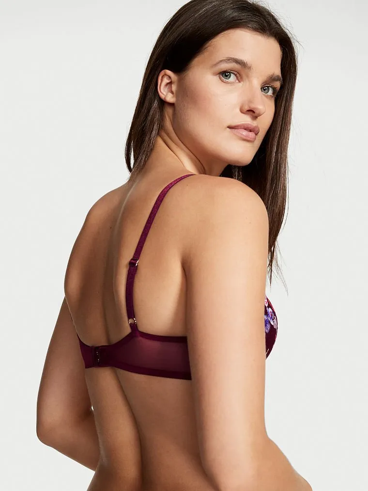 Lightly-Lined Floral Embroidery Demi Bra