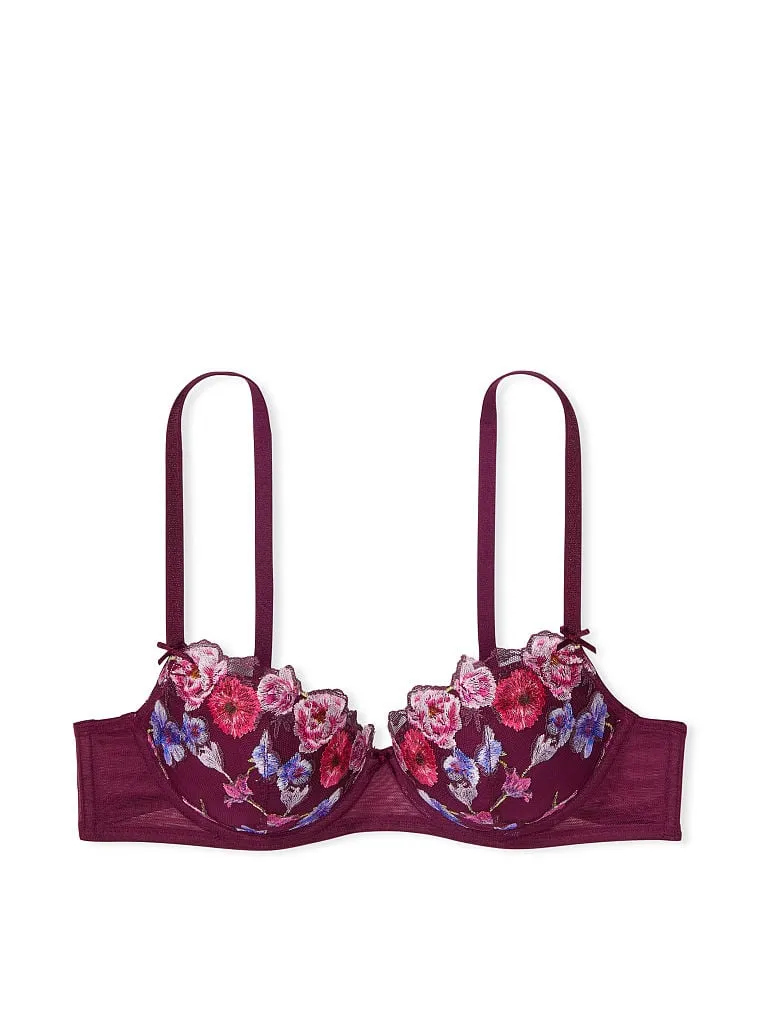 Lightly-Lined Floral Embroidery Demi Bra