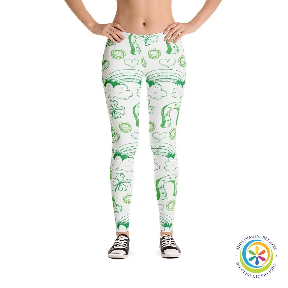 Lucky Irish Doodle Sketched Full Length Leggings