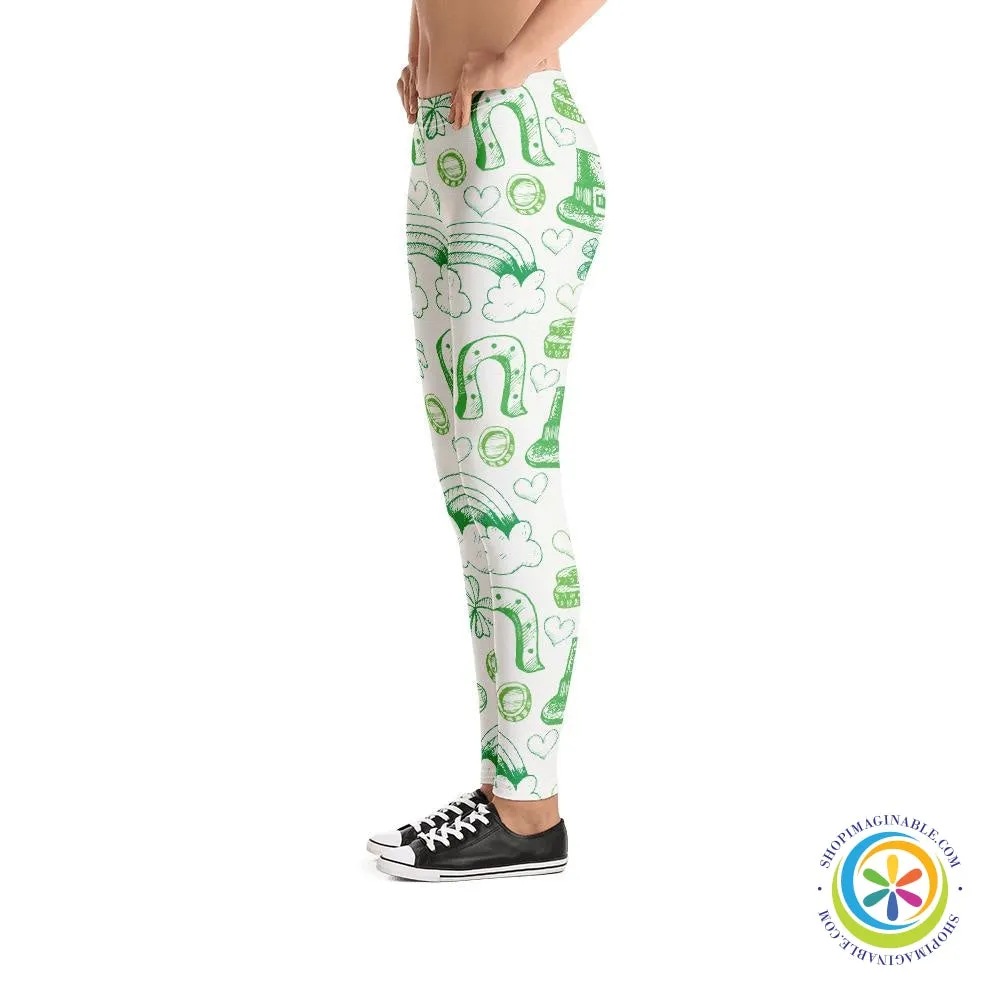 Lucky Irish Doodle Sketched Full Length Leggings