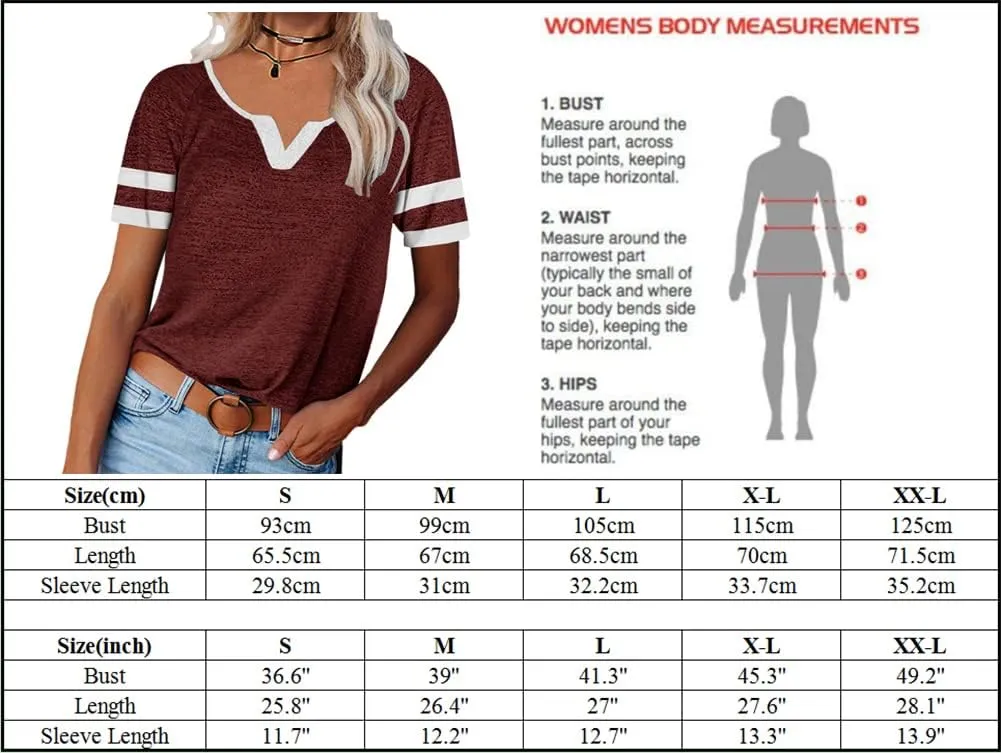 MaQiYa Womens V Neck Basic Tops Color Block Tunic T Shirts Summer Short Sleeve Casual Cotton Tees Shirts