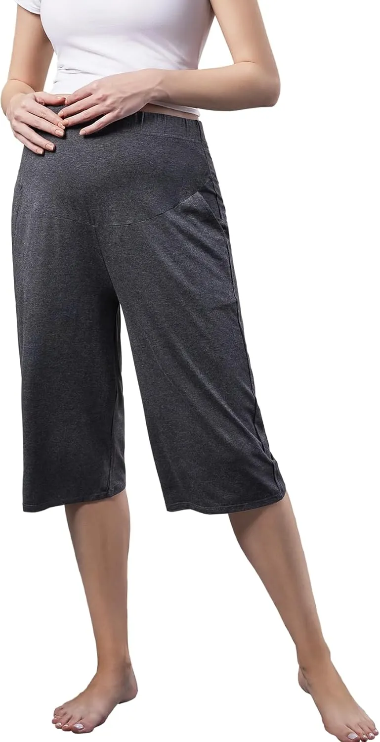 Maternity Lounge Capri Pants, Maternity Cropped Capri Pregnancy, Light Relaxed Soft Touch Trousers with Pockets