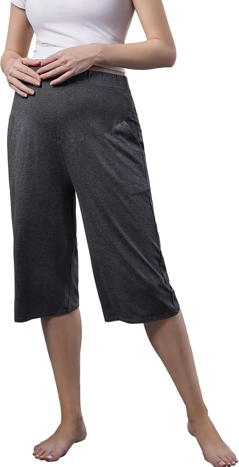 Maternity Lounge Capri Pants, Maternity Cropped Capri Pregnancy, Light Relaxed Soft Touch Trousers with Pockets