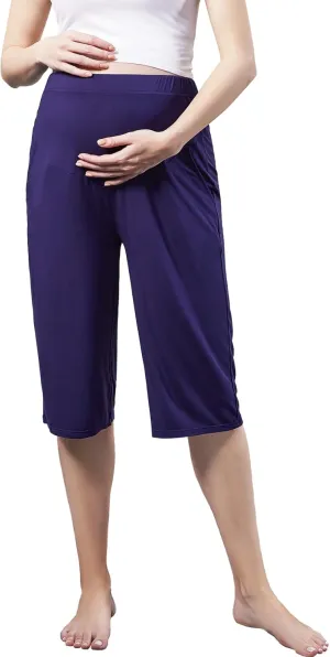 Maternity Lounge Capri Pants, Maternity Cropped Capri Pregnancy, Light Relaxed Soft Touch Trousers with Pockets