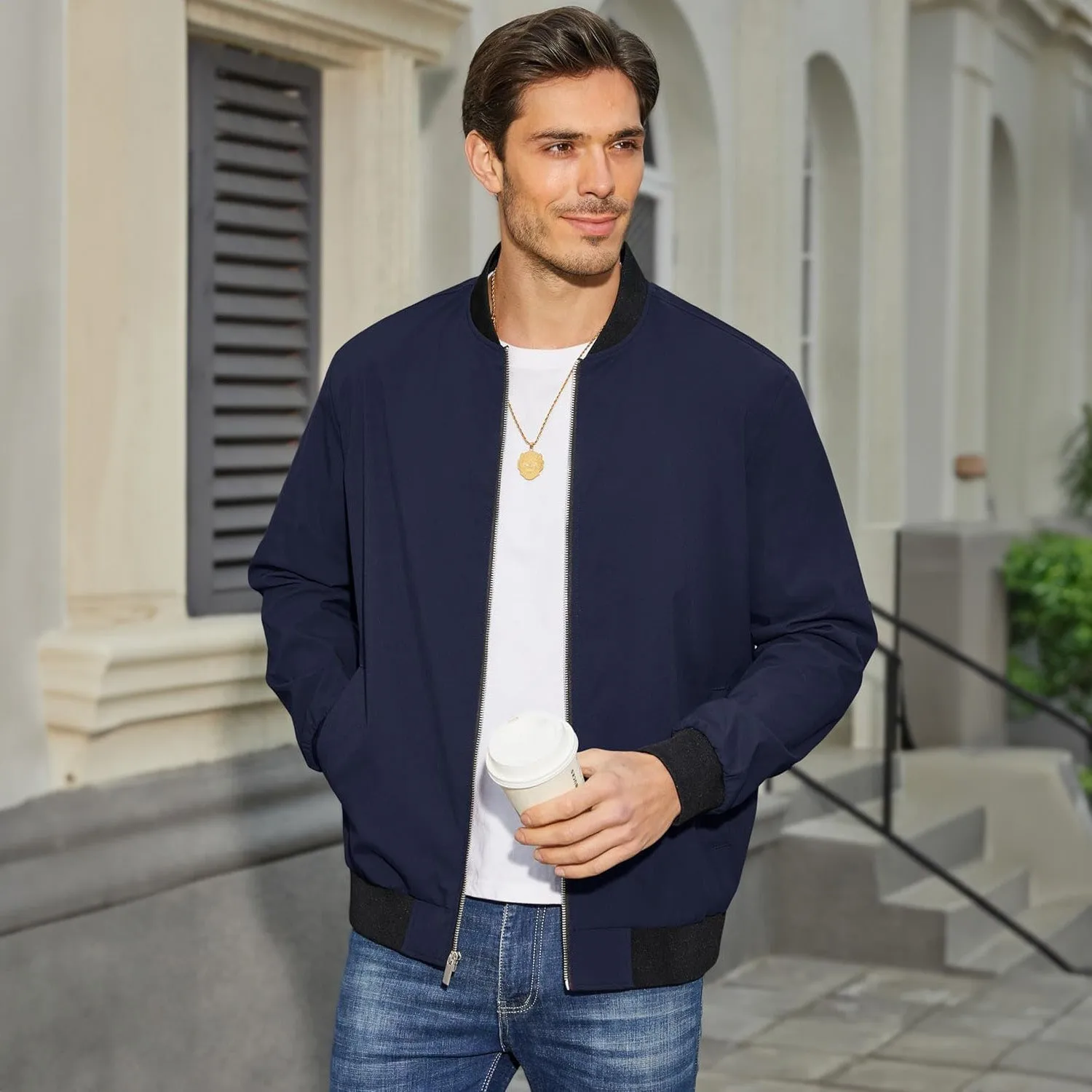 Men's Bomber Jacket Lightweight Windbreaker with Pockets