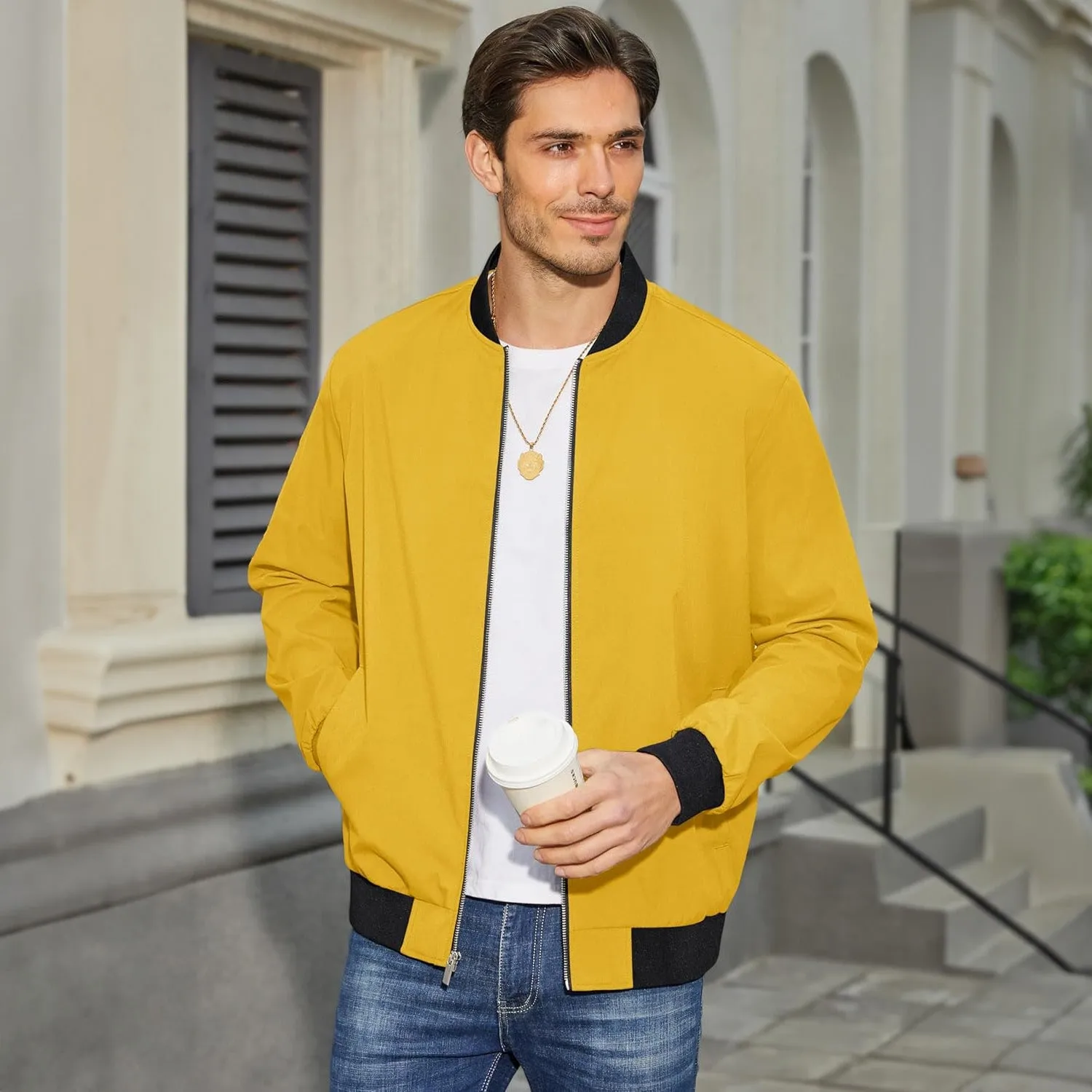 Men's Bomber Jacket Lightweight Windbreaker with Pockets