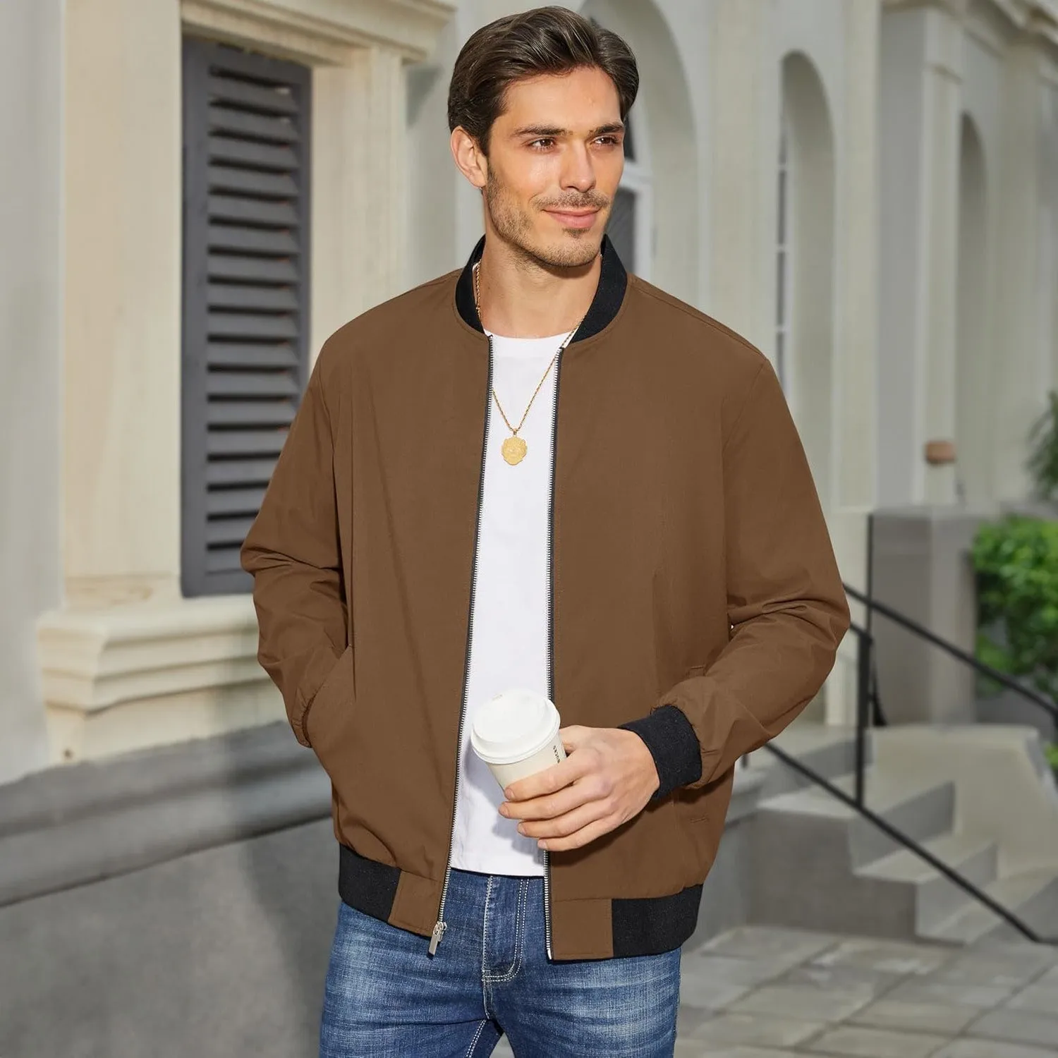 Men's Bomber Jacket Lightweight Windbreaker with Pockets