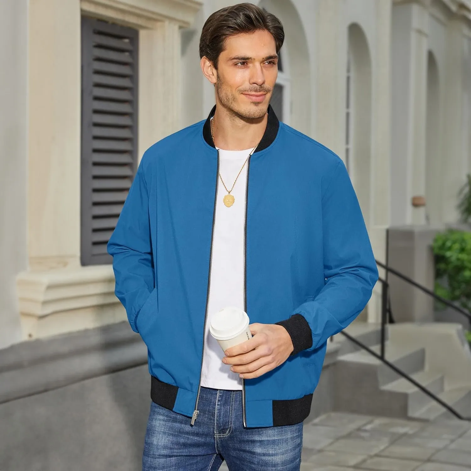 Men's Bomber Jacket Lightweight Windbreaker with Pockets