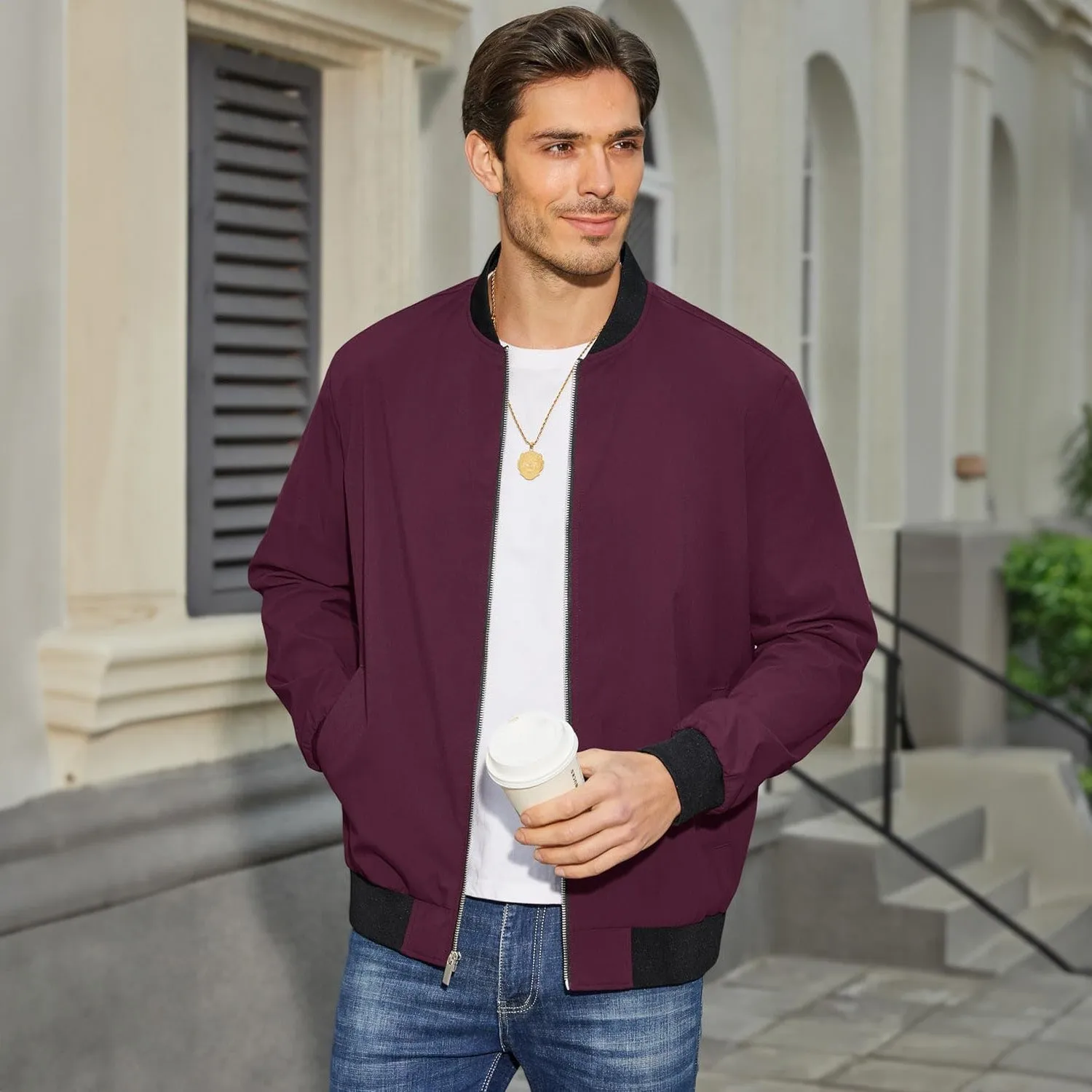 Men's Bomber Jacket Lightweight Windbreaker with Pockets
