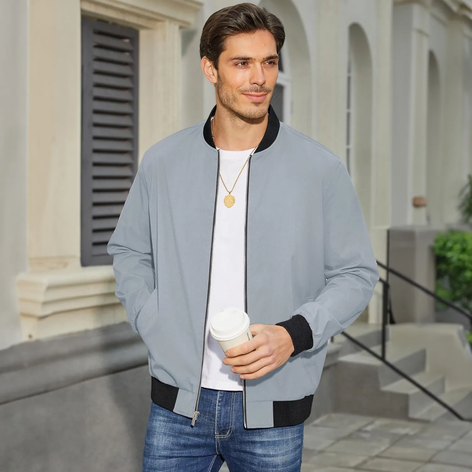 Men's Bomber Jacket Lightweight Windbreaker with Pockets