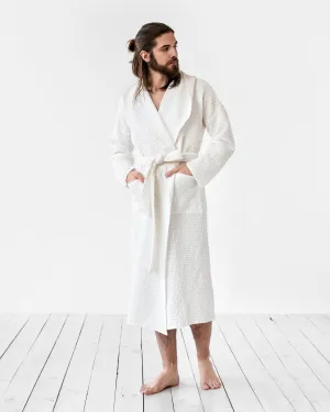 Men's waffle linen robe in White