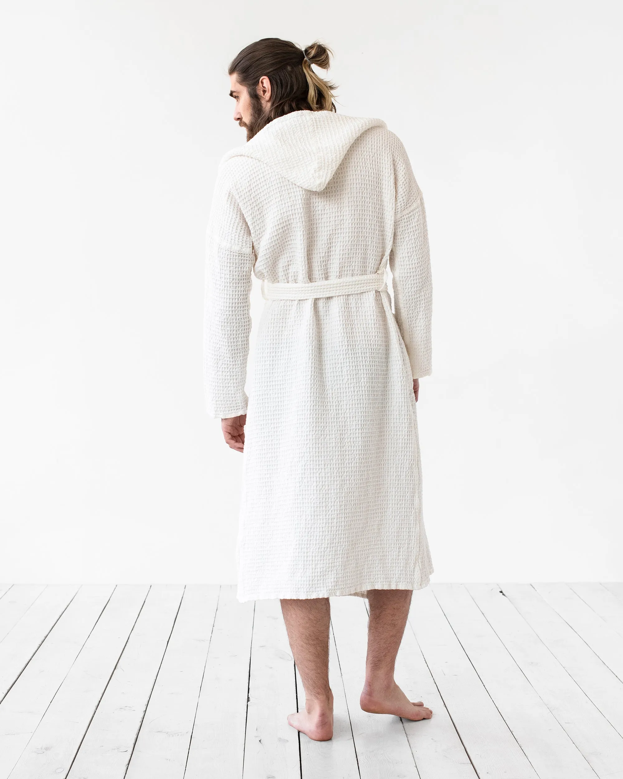 Men's waffle linen robe in White