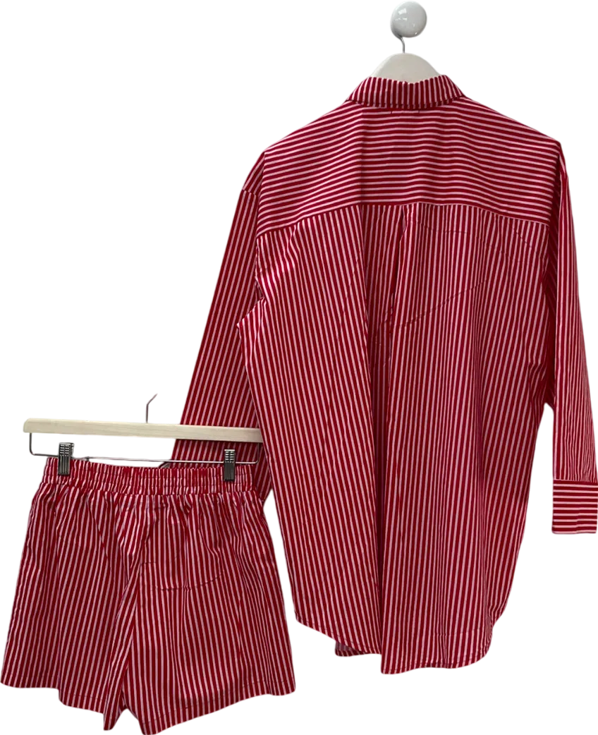 Nasty Gal Red Cotton Stripe Multiwear Pajama Shirt And Shorts Set UK 6