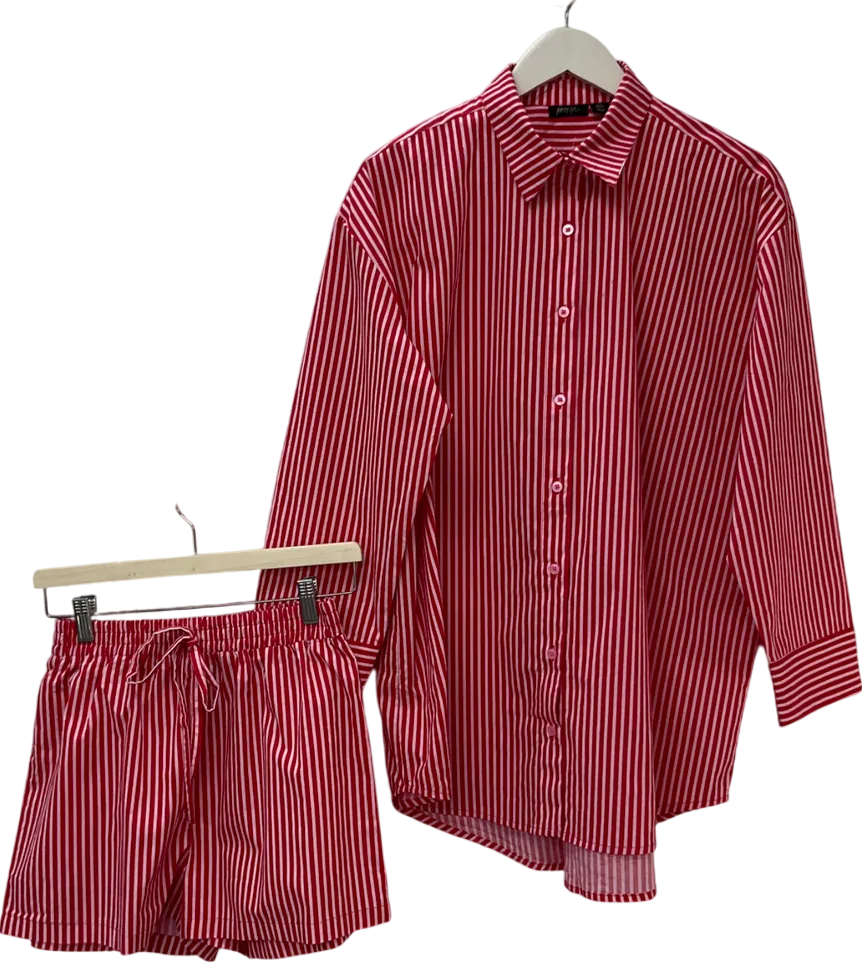 Nasty Gal Red Cotton Stripe Multiwear Pajama Shirt And Shorts Set UK 6