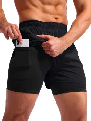 Pudolla Mens 2 in 1 Running Shorts 5"/7" Quick Dry Gym Athletic Workout Shorts for Men with Phone Pockets