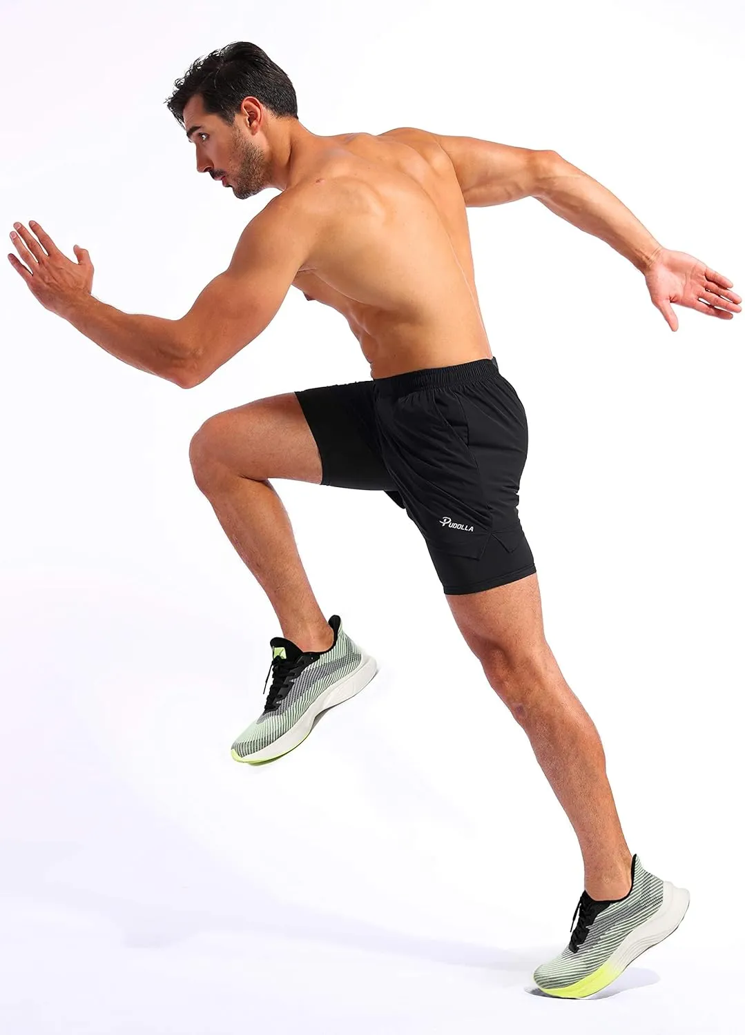 Pudolla Mens 2 in 1 Running Shorts 5"/7" Quick Dry Gym Athletic Workout Shorts for Men with Phone Pockets