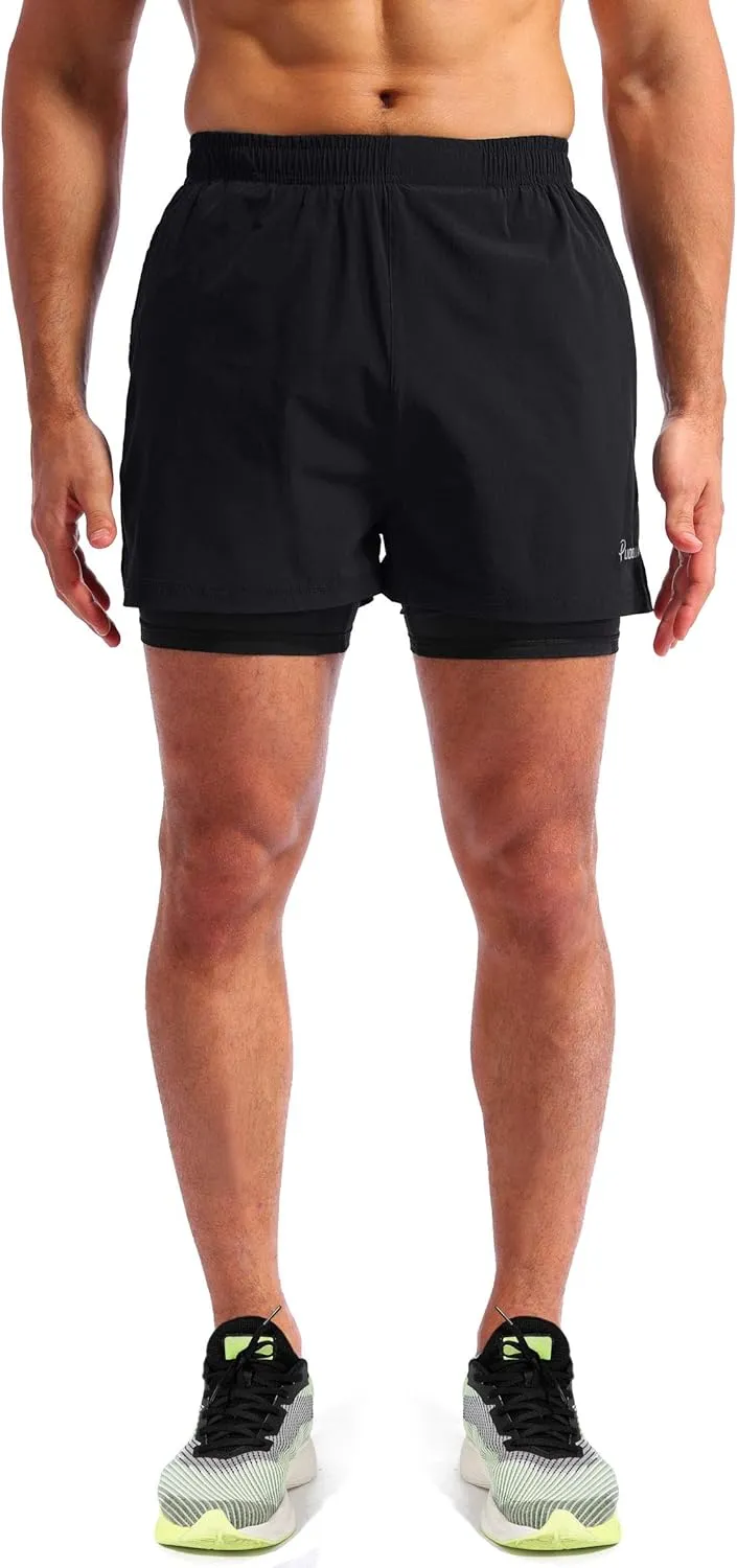 Pudolla Mens 2 in 1 Running Shorts 5"/7" Quick Dry Gym Athletic Workout Shorts for Men with Phone Pockets