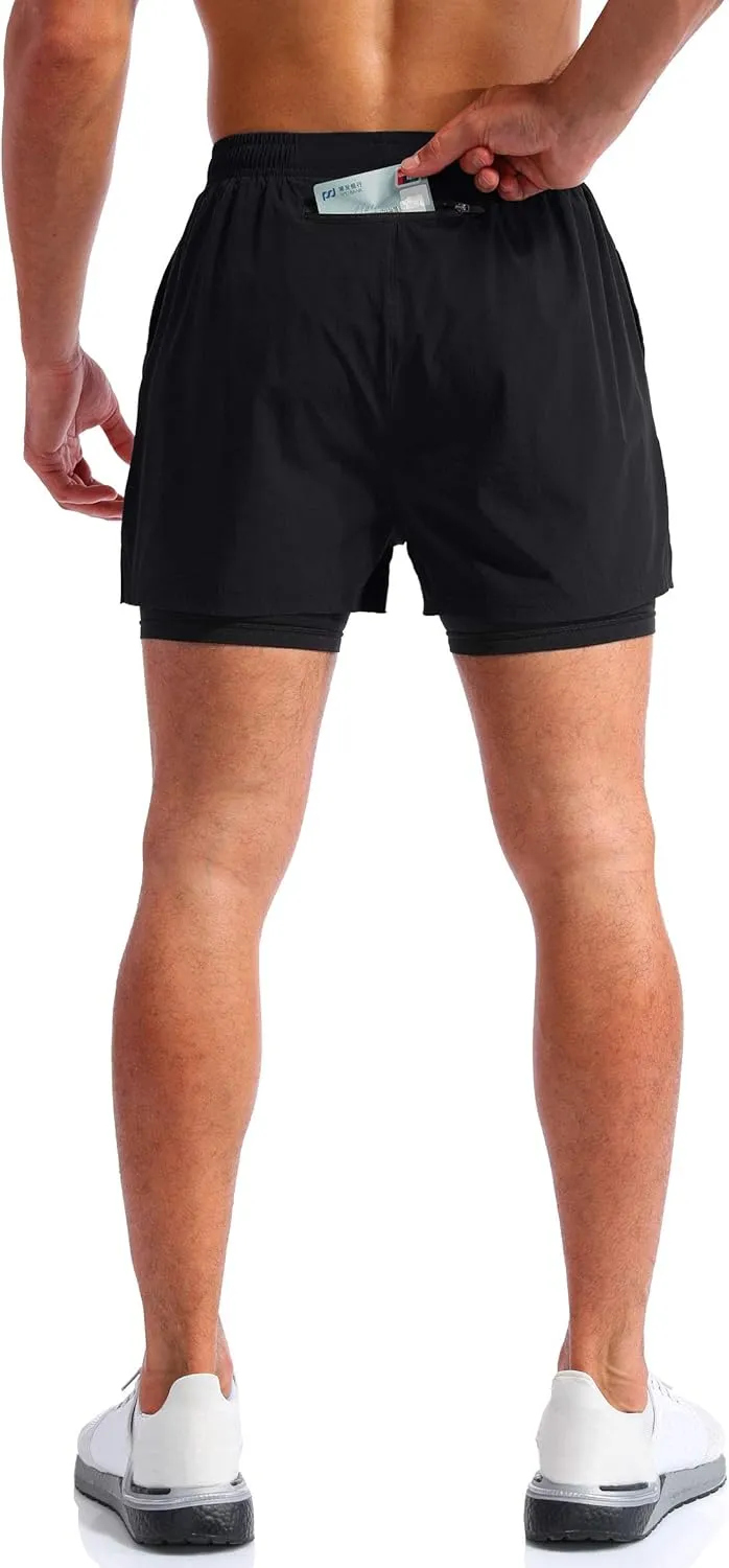 Pudolla Mens 2 in 1 Running Shorts 5"/7" Quick Dry Gym Athletic Workout Shorts for Men with Phone Pockets