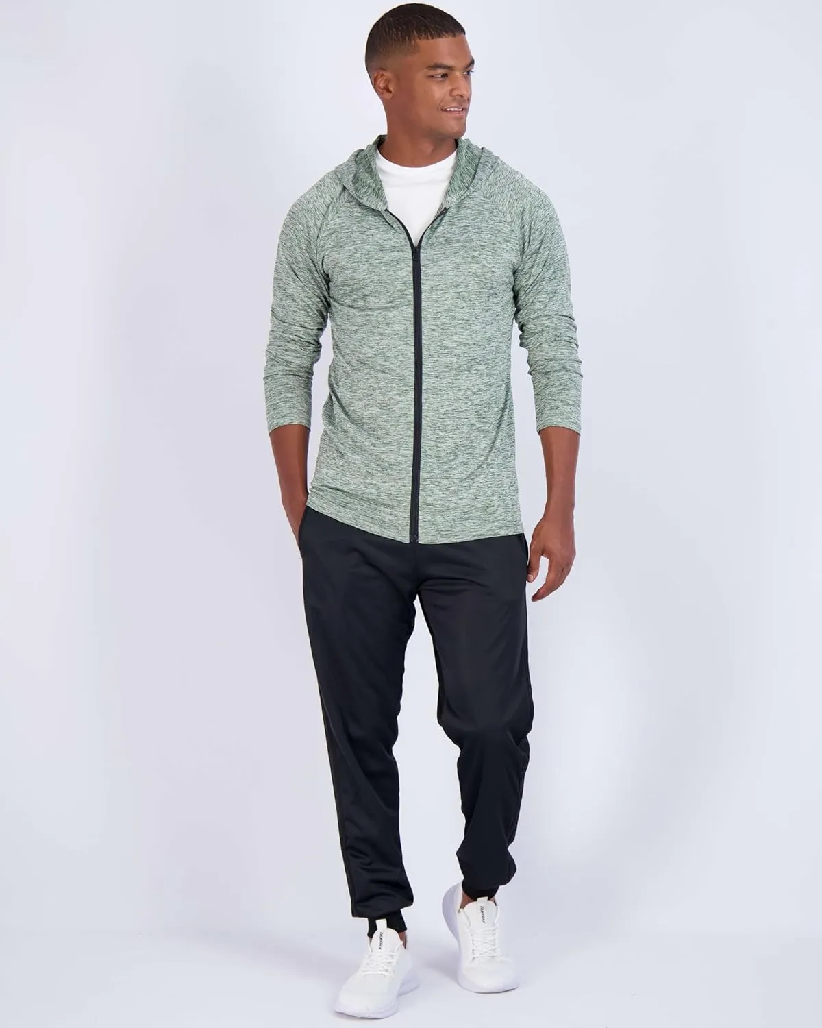 Real Essentials 3 Pack: Mens Dry-Fit Long Sleeve Full Zip Hoodie & Jacket- Athletic Running Jacket (Available in Big & Tall)