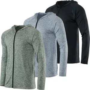 Real Essentials 3 Pack: Mens Dry-Fit Long Sleeve Full Zip Hoodie & Jacket- Athletic Running Jacket (Available in Big & Tall)