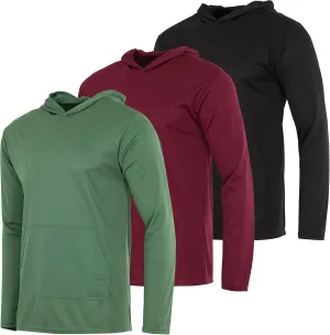 Real Essentials 3 Pack: Men's Mesh Long Sleeve Athletic Pullover Hoodie Sweatshirt Pockets UPF 50  (Available in Big & Tall)