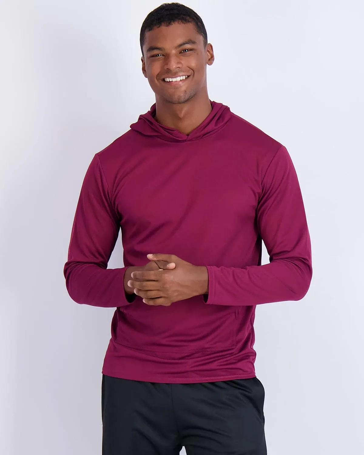 Real Essentials 3 Pack: Men's Mesh Long Sleeve Athletic Pullover Hoodie Sweatshirt Pockets UPF 50  (Available in Big & Tall)