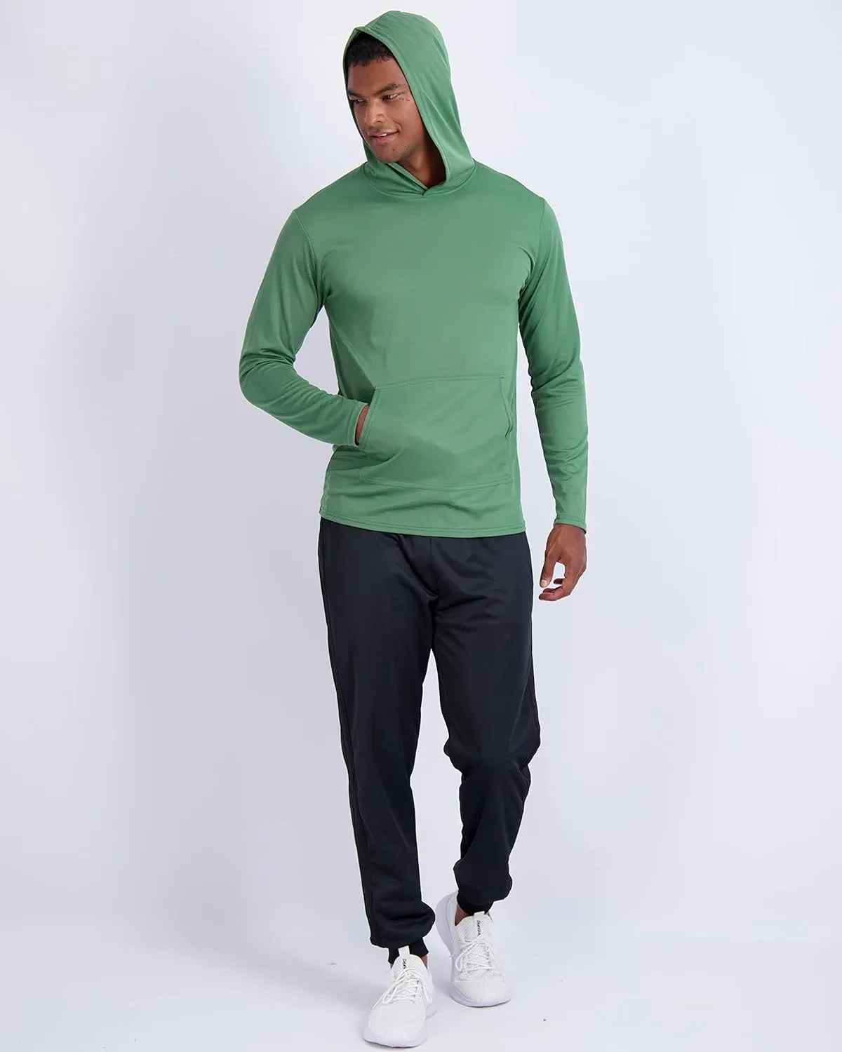 Real Essentials 3 Pack: Men's Mesh Long Sleeve Athletic Pullover Hoodie Sweatshirt Pockets UPF 50  (Available in Big & Tall)