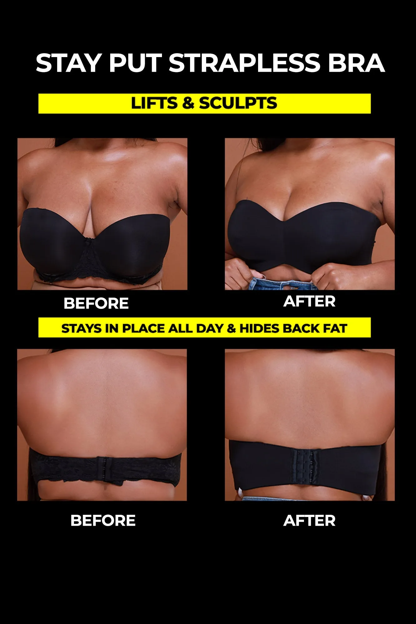 Stay Put Lightly Lined Strapless Bra - Black No. 276