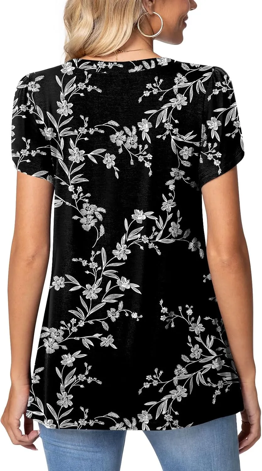 TAOHUADAO Womens 2025 Summer Casual T-Shirts Square Neck Petal Short Sleeve Tunic Tops