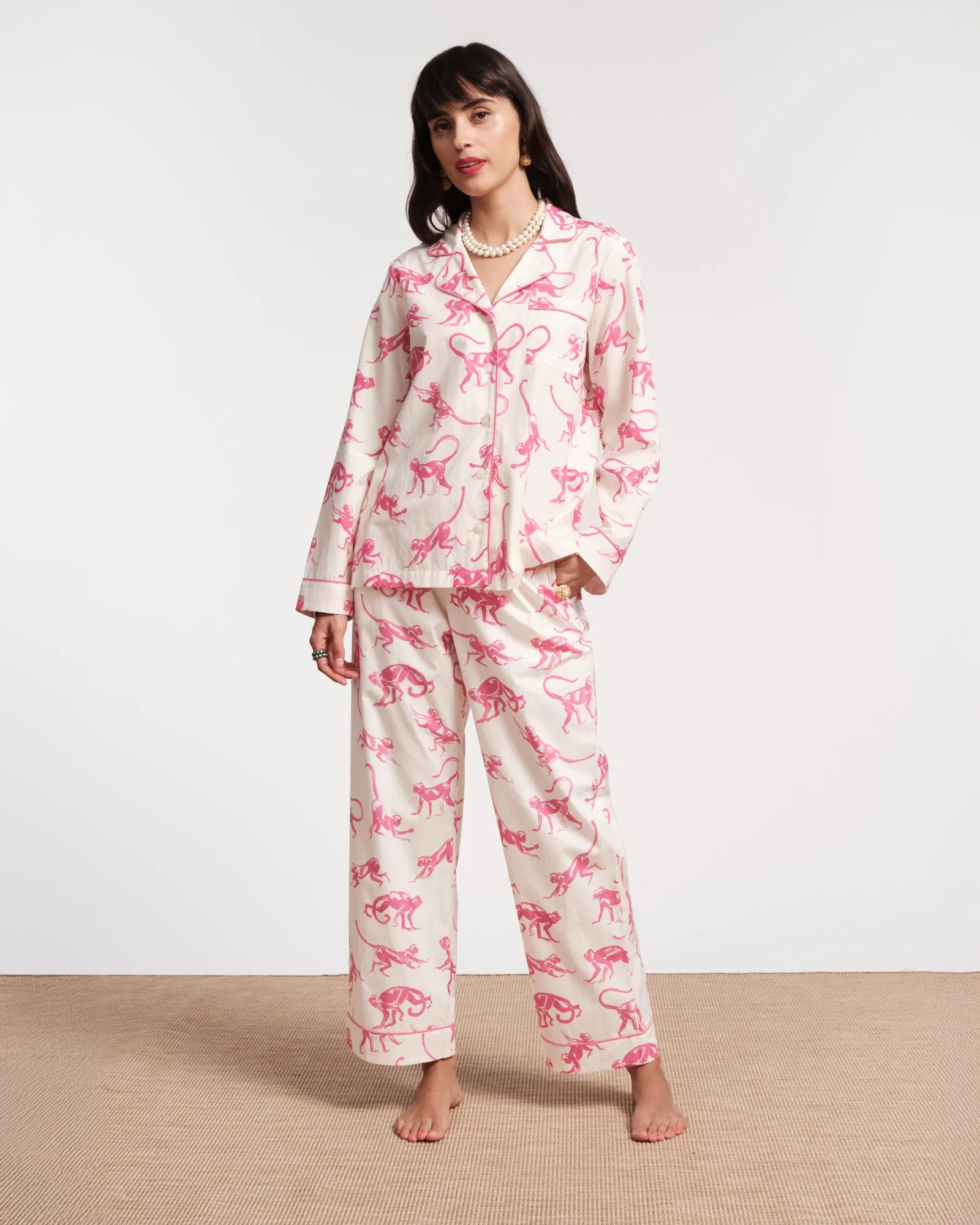 Teddy Pajama Top Pink Monkey