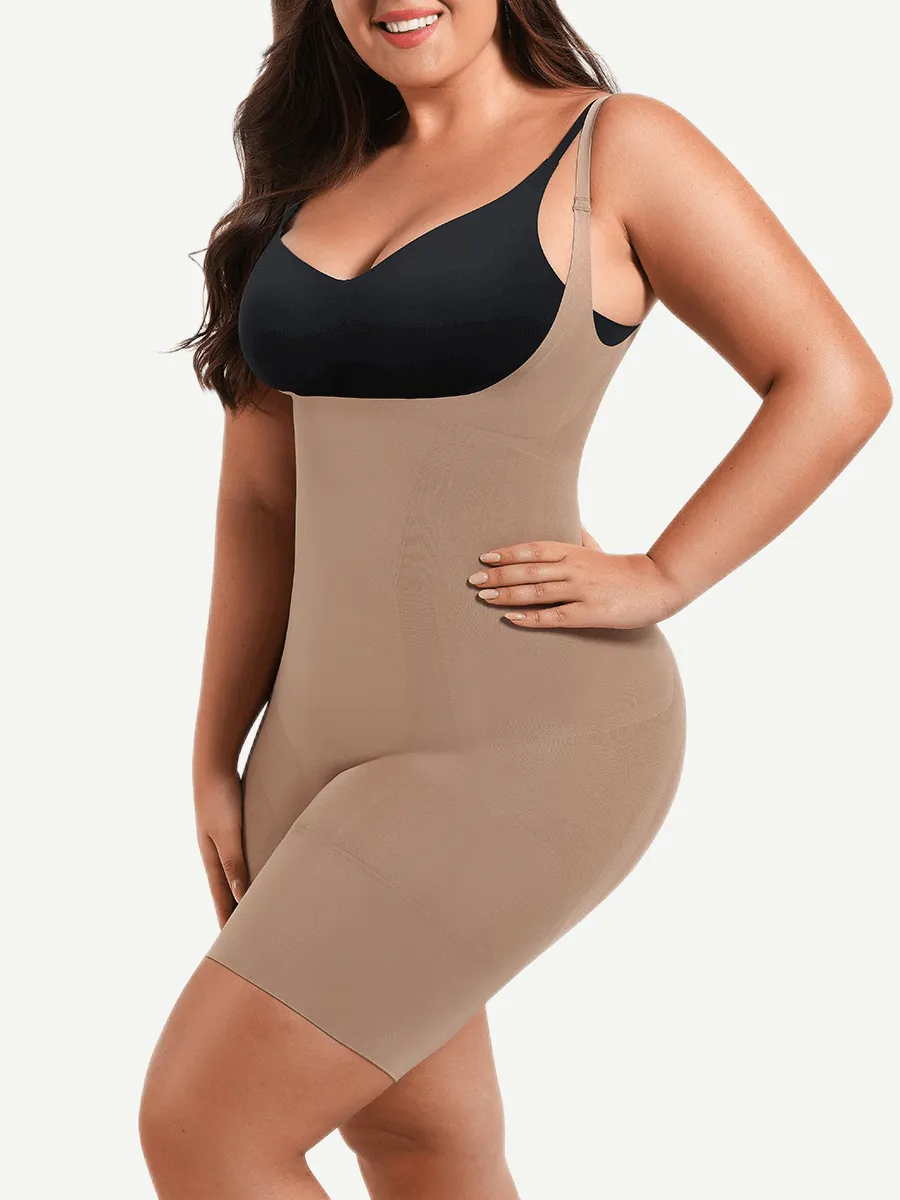 Wholesale Seamless Open-Bust Abdomen Flattening Mid-Thigh Bodysuit
