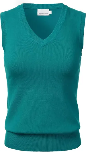 Women Solid Classic V-Neck Sleeveless Pullover Sweater Vest Top