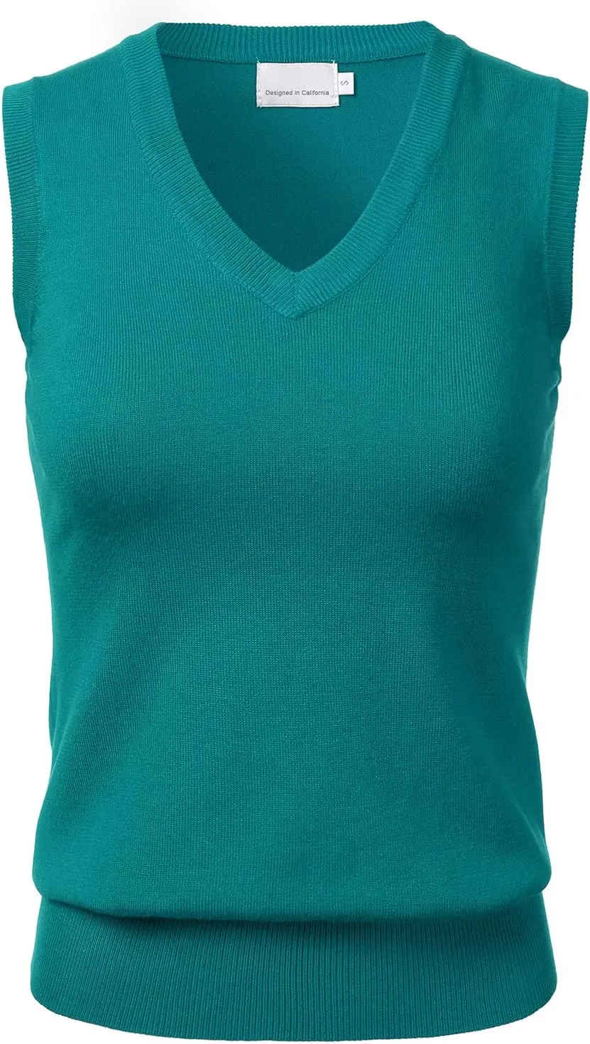 Women Solid Classic V-Neck Sleeveless Pullover Sweater Vest Top