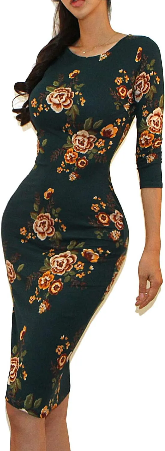 Women's USA Classic Slim Fit Bodycon Pencil Midi Dress