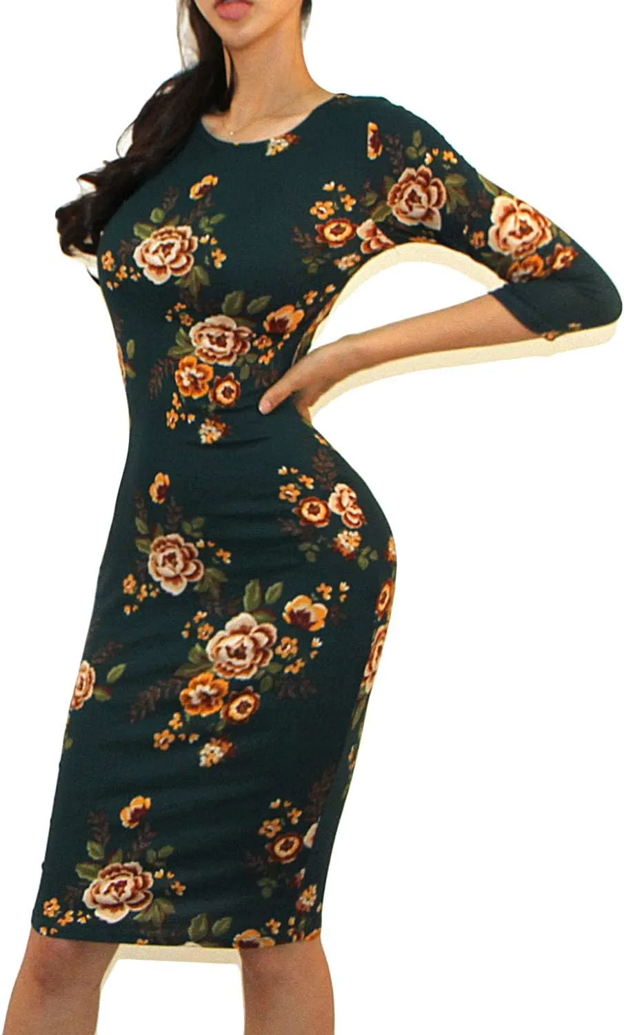 Women's USA Classic Slim Fit Bodycon Pencil Midi Dress