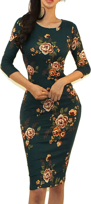 Women's USA Classic Slim Fit Bodycon Pencil Midi Dress