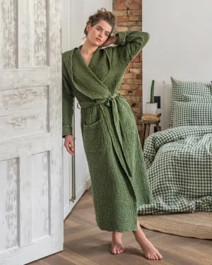 Women's waffle robe in Forest green