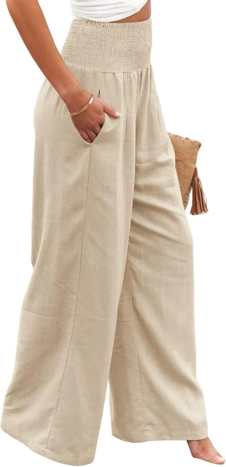 ZWRXW Linen Pants Women Summer High Waisted Wide Leg Pants Casual Lounge Pant Business Work Pants Comfy Lightweight Trousers