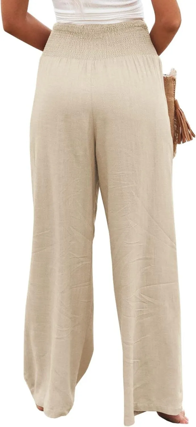 ZWRXW Linen Pants Women Summer High Waisted Wide Leg Pants Casual Lounge Pant Business Work Pants Comfy Lightweight Trousers