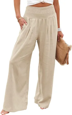 ZWRXW Linen Pants Women Summer High Waisted Wide Leg Pants Casual Lounge Pant Business Work Pants Comfy Lightweight Trousers